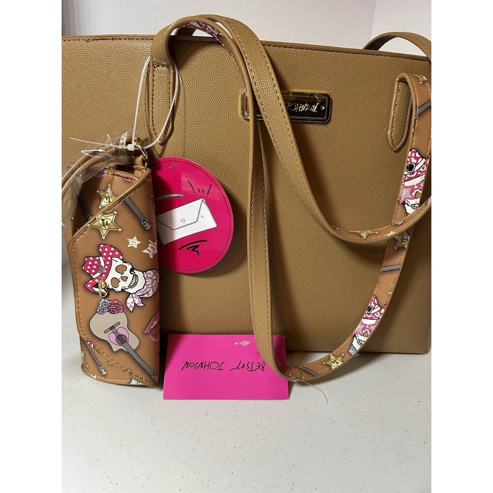 Betsey Johnson Camel Tote Bag Purse Cowboy Western Skull Wristlet Sunglass Case - Picture 5 of 14